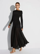Draped Long Sleeve Top and Mesh Pleated Skirt Set